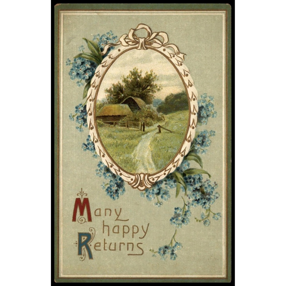 Vintage Div Back 1907-1915 J.W.S. Color Embossed Birthday Postcard 5.5x3.5